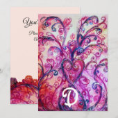 GRILLIGE ROZE VERSIERINGEN HART BLOEMEN MONOGRAM KAART (Voorkant / Achterkant)