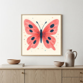 Grillige Roze Vlinder Watercolor Kunst Poster