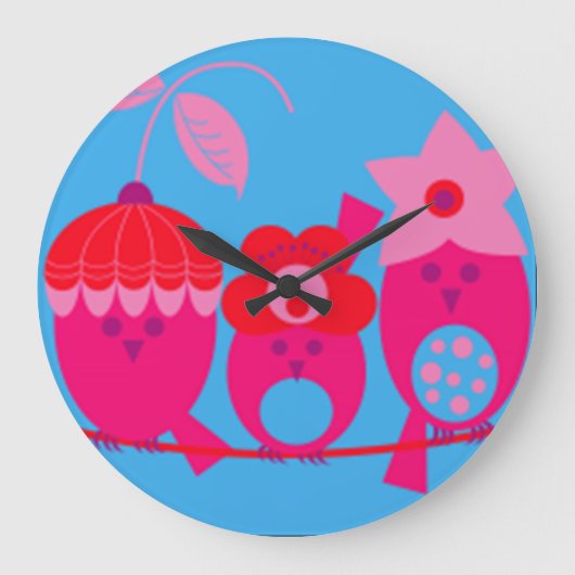 Grillige Roze Vogels Ontwerper Klok van Serenity (Voorkant)