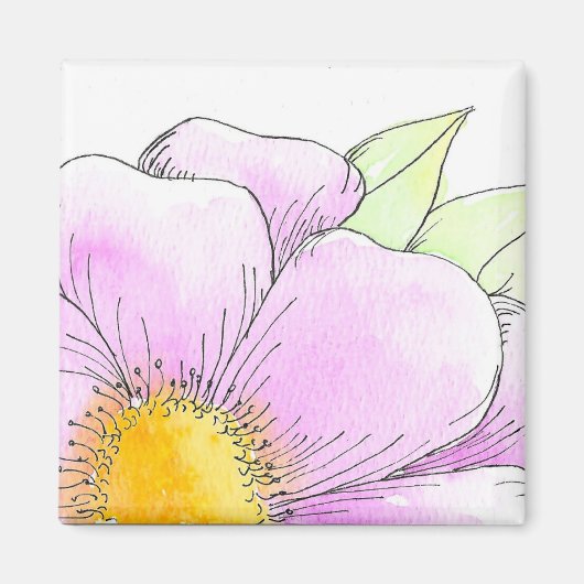 Grillige Roze Waterverf Bloem Magneet (Voorkant)