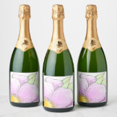 Grillige Roze Waterverf Bloem Sparkling Wijnetiket (Flessen)