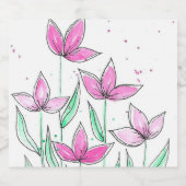 Grillige Roze Waterverf Bloemen Sparkling Wijnetiket (Enkel label)