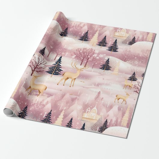 Grillige Roze Winterlandschap (1) Cadeaupapier (Uitgerold)