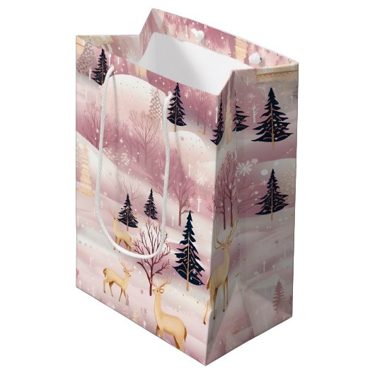 Grillige Roze Winterlandschap (1) Medium Cadeauzakje (Voorkant Gekanteld)