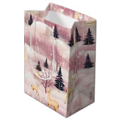 Grillige Roze Winterlandschap (1) Medium Cadeauzakje (Achterkant Gekanteld)