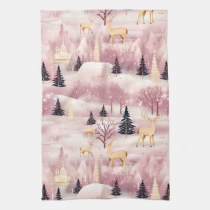 Grillige Roze Winterlandschap (1) Theedoek
