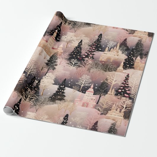 Grillige Roze Winterlandschap (2) Cadeaupapier (Uitgerold)