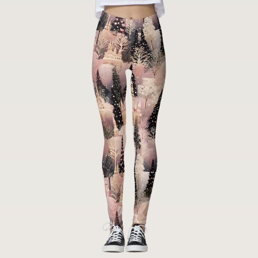 Grillige Roze Winterlandschap (2) Leggings (Voorkant)