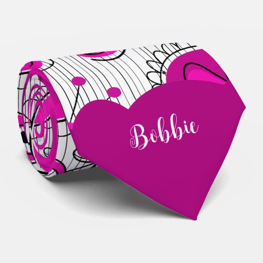 Grillige roze witte harten bloemen bloem naam stropdas (Opgerold)