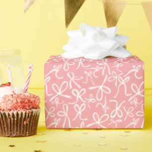 Grillige Roze Witte Strikken Patroon Meisjesachtig Cadeaupapier
