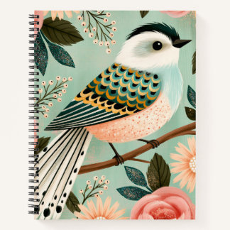 Grillige Rozen Bloemen Vintage Volk Vogel Notitieboek
