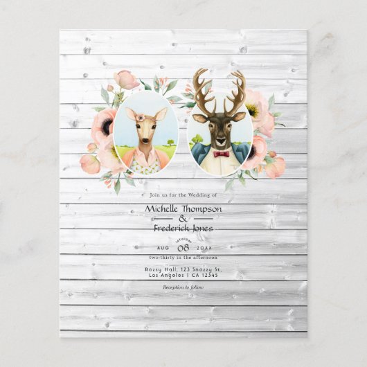 Grillige Rustieke Bosland Herten Bruiloft Flyer (Voorkant)