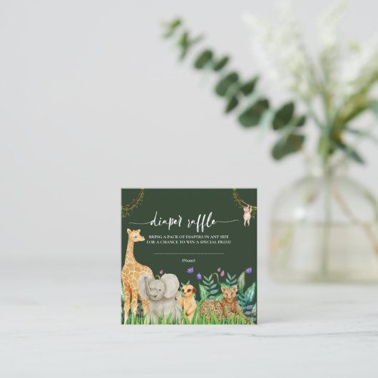 grillige Safari Dier Baby shower Luier Raffle Informatiekaartje (Staand voorkant)