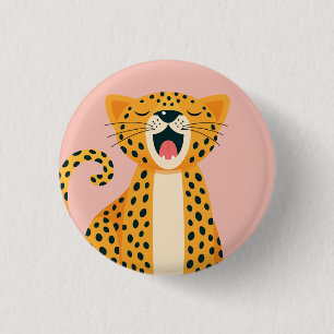 Grillige Safari Dier Geeuwende Jachtluipaard Carto Ronde Button 3,2 Cm