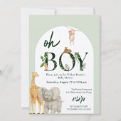 grillige Safari Dier Oerwoud Groen Baby shower Kaart (Voorkant)