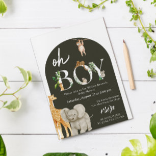 grillige Safari Dier Oerwoud Groen Baby shower Kaart