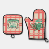 grillige sardine olijfolie koraal gingham ovenwant & pannenlap set (Voorkant)