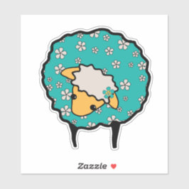 Grillige schaap met blauwe vacht en bloemenprint sticker