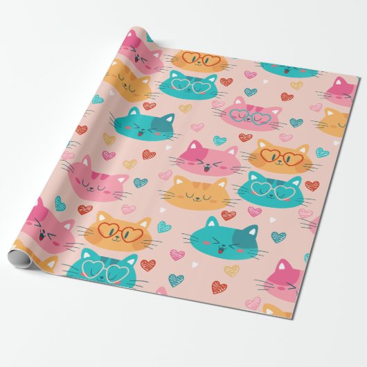 grillige schattige katten glazen grappige harten cadeaupapier (Uitgerold)
