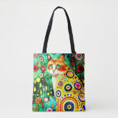 GRILLIGE SCHATTIGE KLEURRIJKE KUNST KAT TOTE BAG (Voorkant)