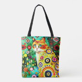 GRILLIGE SCHATTIGE KLEURRIJKE KUNST KAT TOTE BAG (Achterkant)