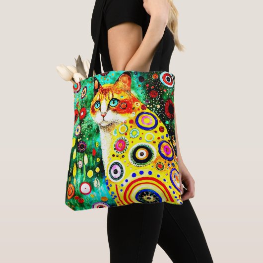 GRILLIGE SCHATTIGE KLEURRIJKE KUNST KAT TOTE BAG (Dichtbij)