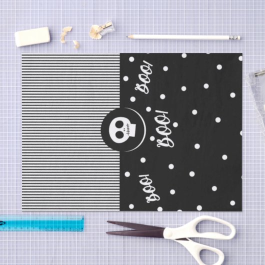 Grillige Schedel Zwart & Wit Stippen & Strepen Tissuepapier (Craft)