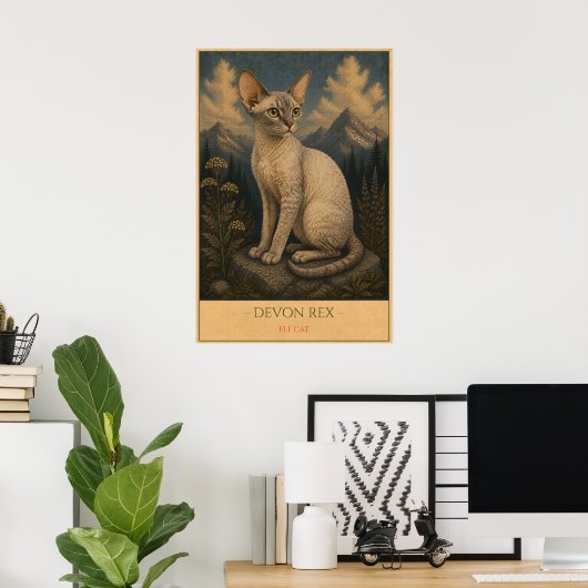 Grillige Schoonheid: Devon Rex Poster (Thuiskantoor)