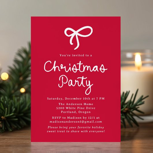 Grillige Script Boog Rode Kerstfeest Kaart