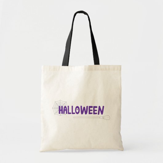 Grillige script met spinnenweb en magische bezem tote bag (Voorkant)