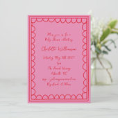 Grillige Script Roze Rode Krabbelrand Baby Shower Kaart (Staand voorkant)