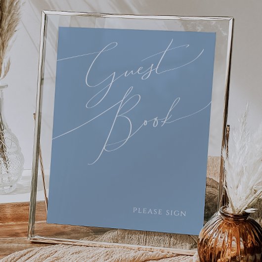 Grillige script | Stofblauw gastenboek bord Poster