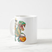 Grillige Skelet Rijdt Mummie T-Rex Halloween Koffiemok (Voorkant links)