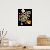 Grillige Skelet Rijdt Mummie T-Rex Halloween Poster (Keuken)