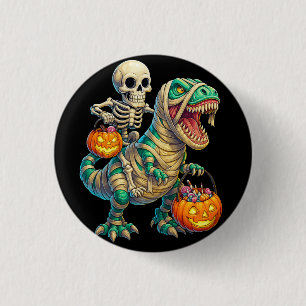 Grillige Skelet Rijdt Mummie T-Rex Halloween Ronde Button 3,2 Cm