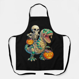 Grillige Skelet Rijdt Mummie T-Rex Halloween Schort