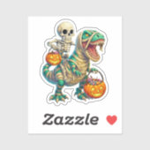 Grillige Skelet Rijdt Mummie T-Rex Halloween  Sticker (Vel)