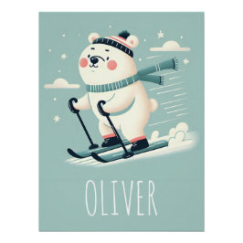 Grillige Skiën Schattige Ijsbeer Gepersonaliseerd Perfect Poster
