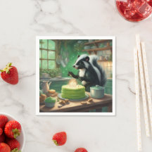 Grillige skunk steekt kaarsen aan op taart