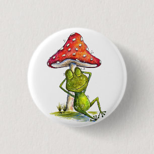 Grillige Slaap Kikker Onder een Paddenstoel Ronde Button 3,2 Cm