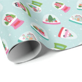 Grillige Sneeuwbollen in Aqua Blauwe Patroon Cadeaupapier (Rol Hoek)