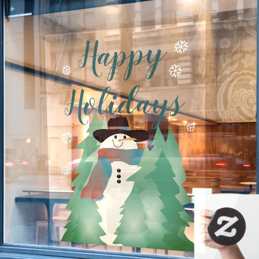 grillige sneeuwman en bomen raamsticker (Cafe Raam)