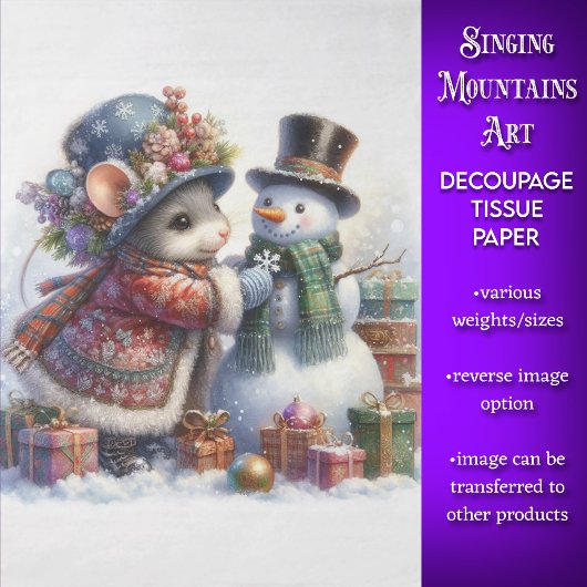 Grillige Sneeuwman en Kerst Muis Decoupage Tissuepapier