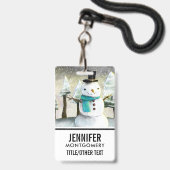 Grillige Sneeuwman in Winter Kerst Scene Badge (Voorzijde met lanyard)