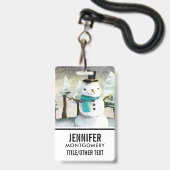 Grillige Sneeuwman in Winter Kerst Scene Badge (Achterkant met lanyard)