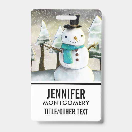 Grillige Sneeuwman in Winter Kerst Scene Badge (Voorzijde)