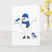 Grillige sneeuwman met lange poten kaart (Gele Bloem)