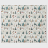 Grillige sneeuwpoppen en kerstbomen cadeaupapier (Vlak)