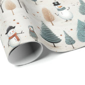 Grillige sneeuwpoppen en kerstbomen cadeaupapier (Rol Hoek)