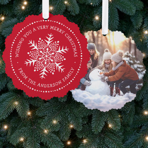 Grillige sneeuwvlok stippenrand rood ornament kaart